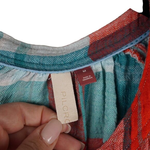 Pilcro Plaid Button-Up Blouse With Ruffle Detail‎ & Pocket - Size M - Picture 5 of 13